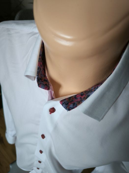 Bukowianka koszula męska 40 biała zdobiona elegancka