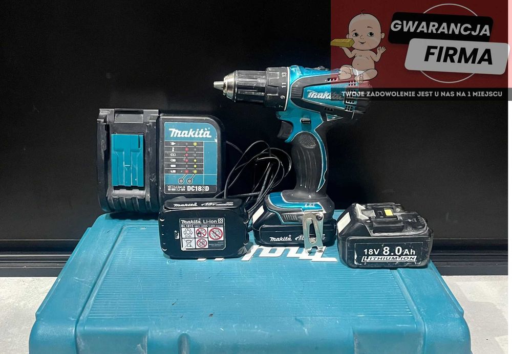 Wkrętarka Makita DDF456 3xAku: 2x1.3Ah, 1x8Ah + Ładowarka | Używana |