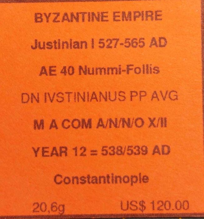 Moeda Imperio Romano do Oriente Justiniano I