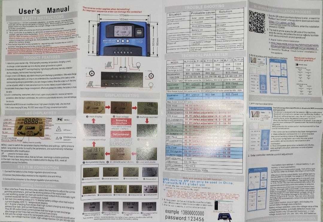 Контроллер солнечного заряда 12V/24V 30А MPPT USB зарядки мобильного