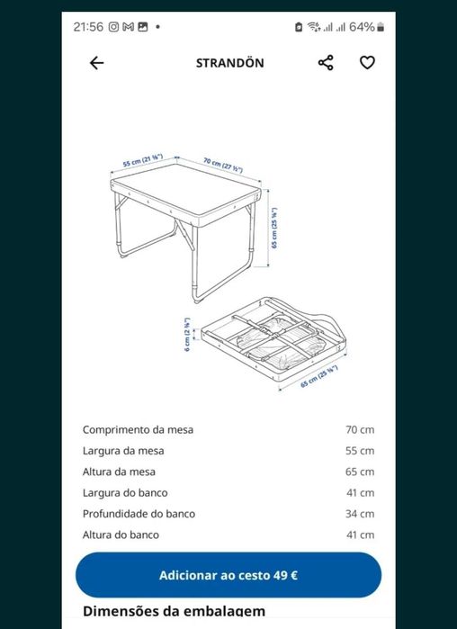 STRANDÖN - Conjunto de mesa e bancos dobráveis