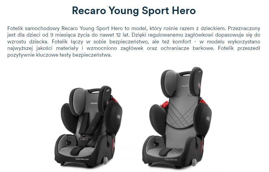 Fotelik samochodowy Recaro Young Sport Hero 9-36kg, brązowy