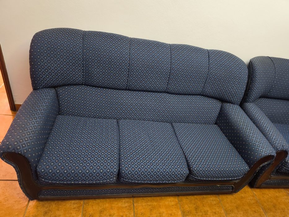 Conjunto de Sofás Clássico 3+1+1 em Azul