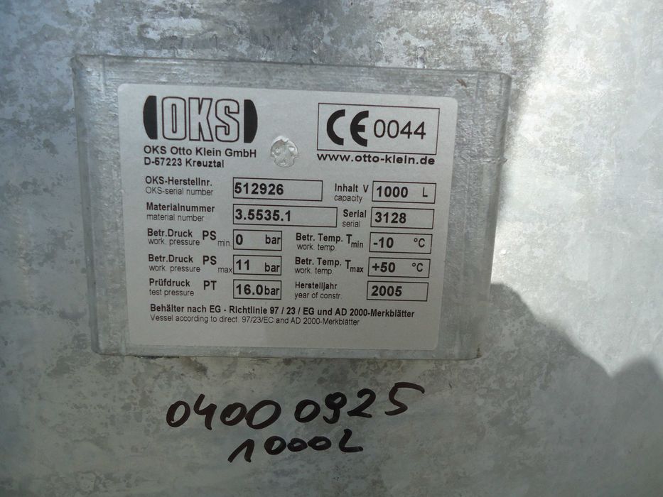Zbiornik hydrofor 1000L ocynkowany ciśnieniowy stojący 11 bar ŁADNY