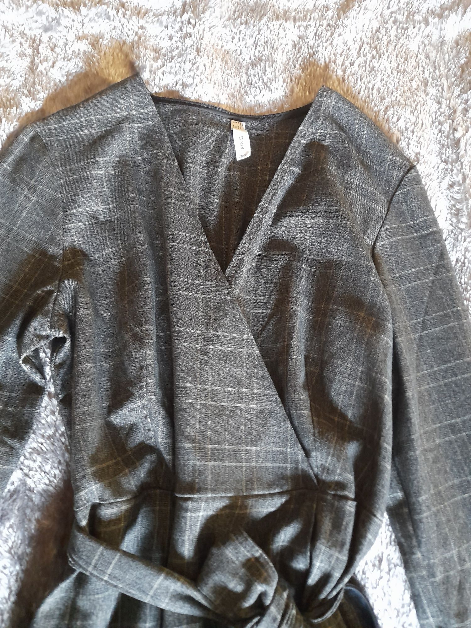 Vestido manga comprida Mango M Cinza