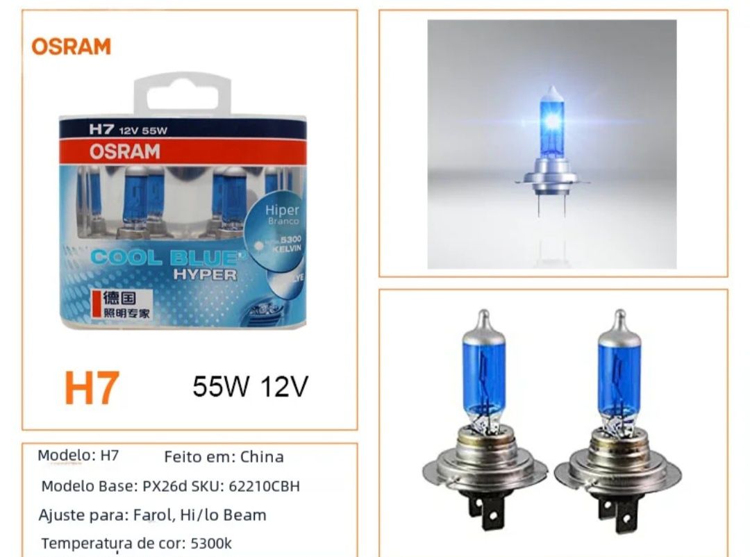 Lâmpadas H7 OSRAM 
Col
H7
12V
55W
Novas, seladas em caixa
PR