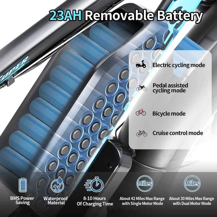 Bicicleta elétrica de montanha KETELES K800 26" 2000W Motor Duplo