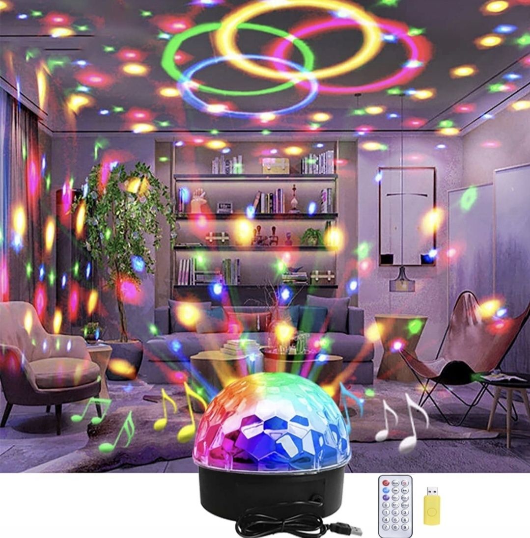 Kula DISCO LED Kula Dyskotekowa PILOT Projektor Głośnik USB RGB SD MP3