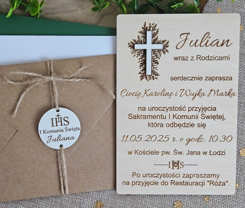 Pierwsza Komunia Święta ZAPROSZENIE dla dziewczynki i chłopca grawer