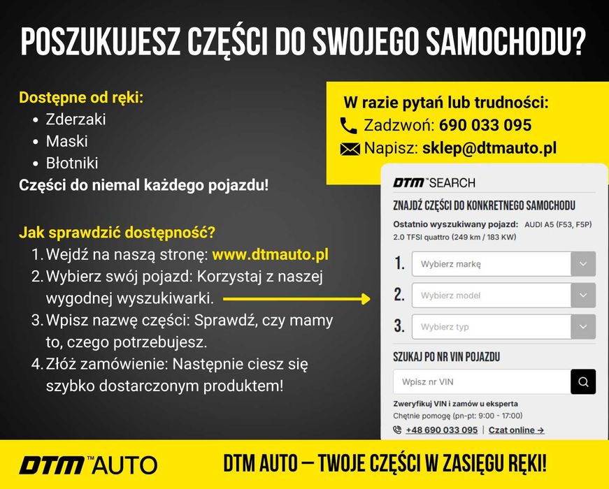 Maski samochodowe - do każdego auta! Gotowe do malowania! Po VIN