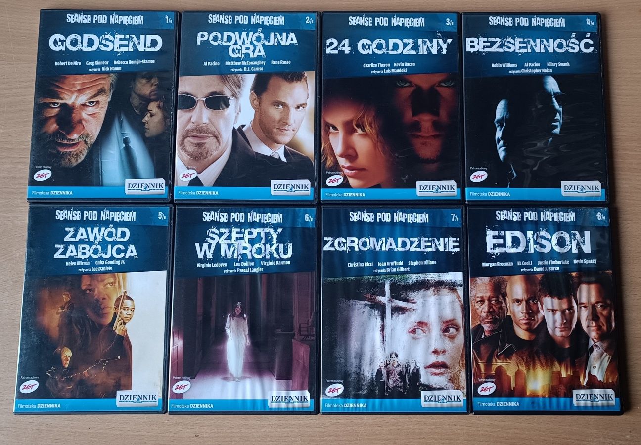 Kolekcja filmów DVD "Seanse pod napięciem " Kinoteka Dziennika 8szt.