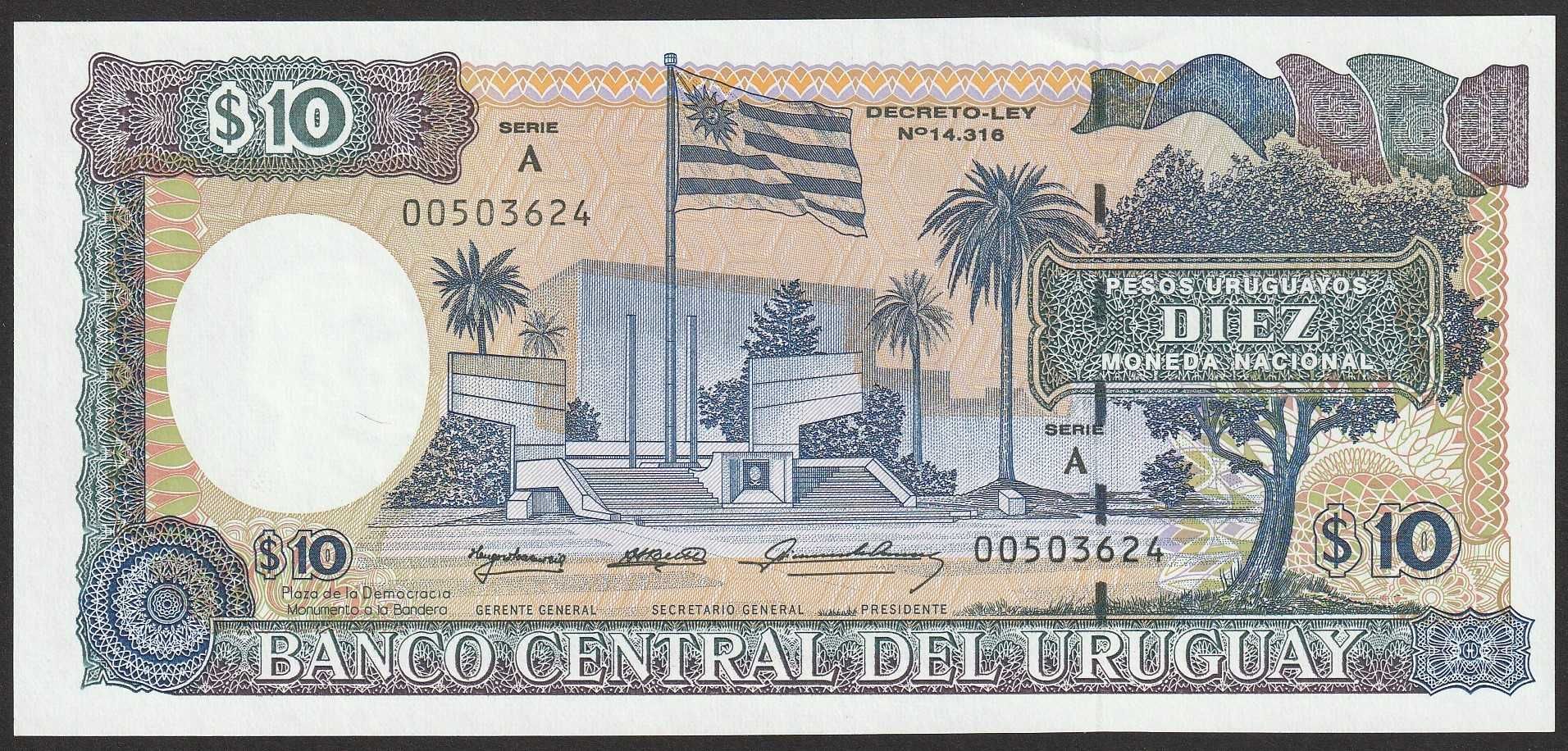 Urugwaj 10 pesos 1995 - AA00 - stan bankowy UNC