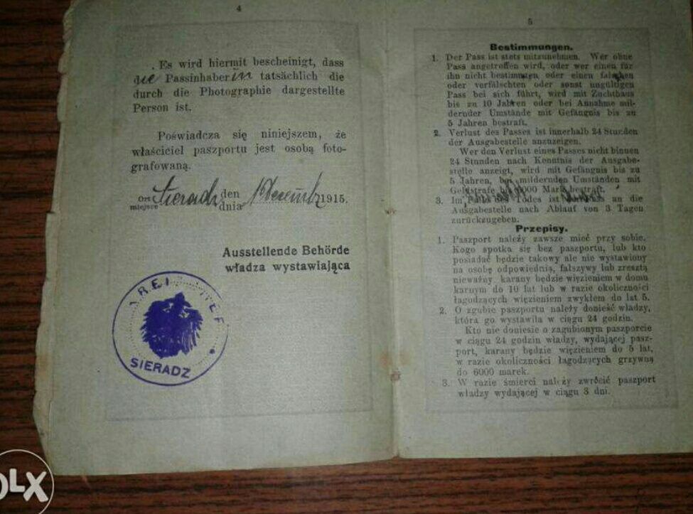 Dokument zabór zabory Sieradz 1915