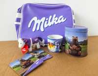 Zestaw kolekcjonerski marki Milka torba kubek podkładka gadżety