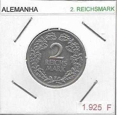 Alemanha  - - - 2 Reichsmark - 1925-F  - - - Moeda de Prata