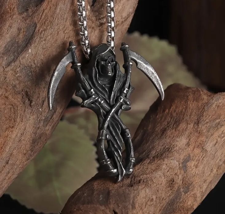 Новий стильний кулон «похмурий жнець» із двома косами, кулон смерть