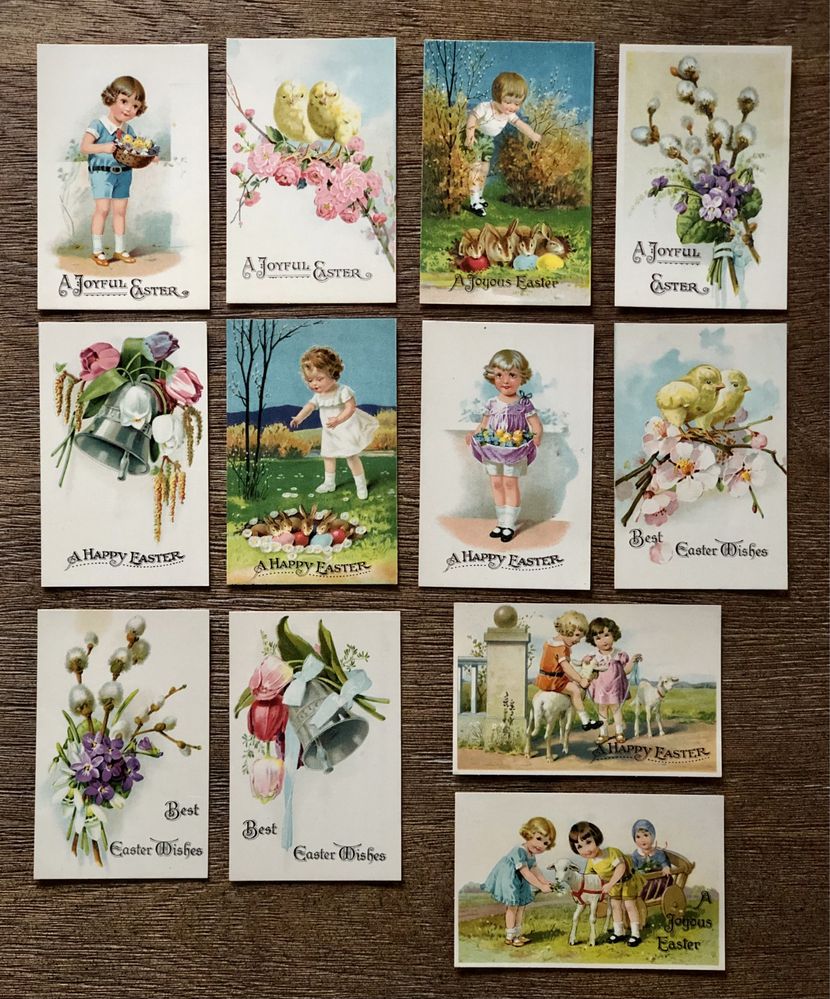 Zestaw 12x kartka świąteczna Wielkanoc RETRO 1950 vintage pocztówka !!