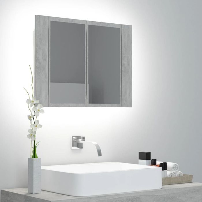 Vidaxl Szafka Łazienkowa Z Lustrem I Led, Szarość Betonu, 60X12X45 Cm