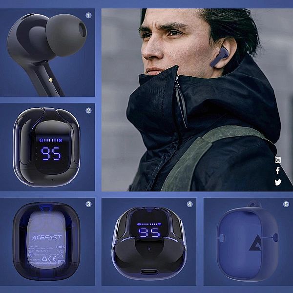 Acefast dokanałowe słuchawki bezprzewodowe TWS Bluetooth niebieski (T6