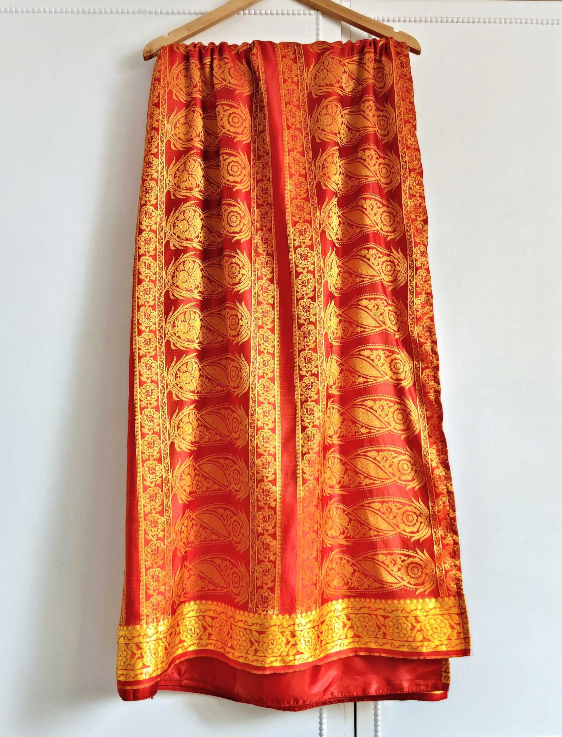 Vintage saree sari pomarańczowe paisley indyjska sukienka retro orient