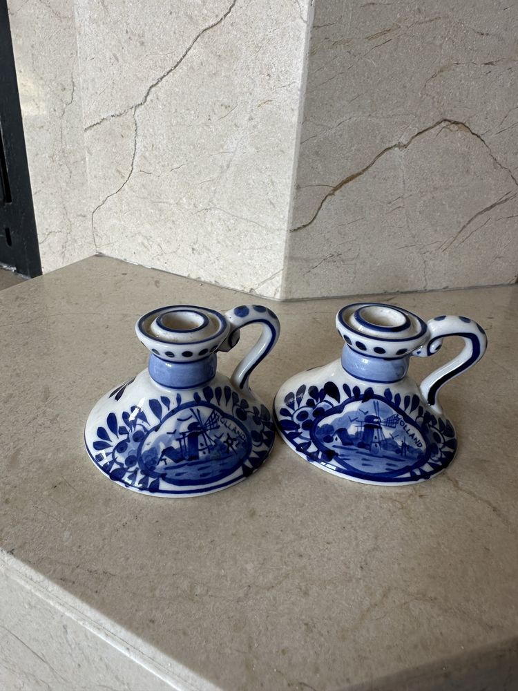 Dwa swieczniki niebieskie wzory handmade kaganki