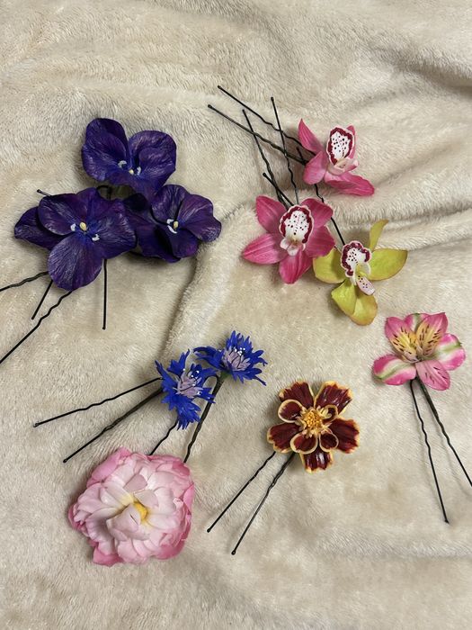 Шпильки в волосся квіти ручна робота, полімерна глина