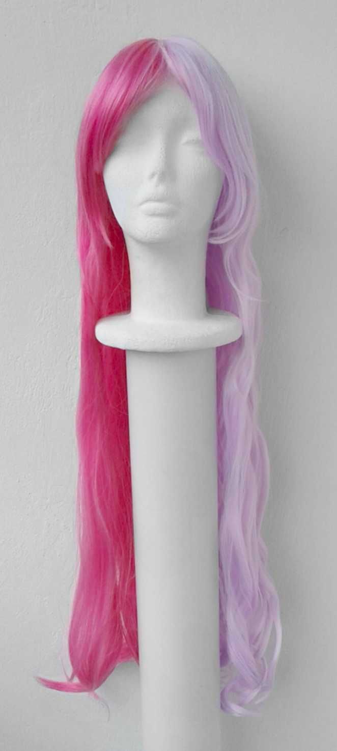Megu COMPASS cosplay wig dye split różowa długa prosta peruka