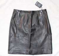 OCHNIK czarna spódnica spódniczka 34 xs 36 s skóra naturalna karibu