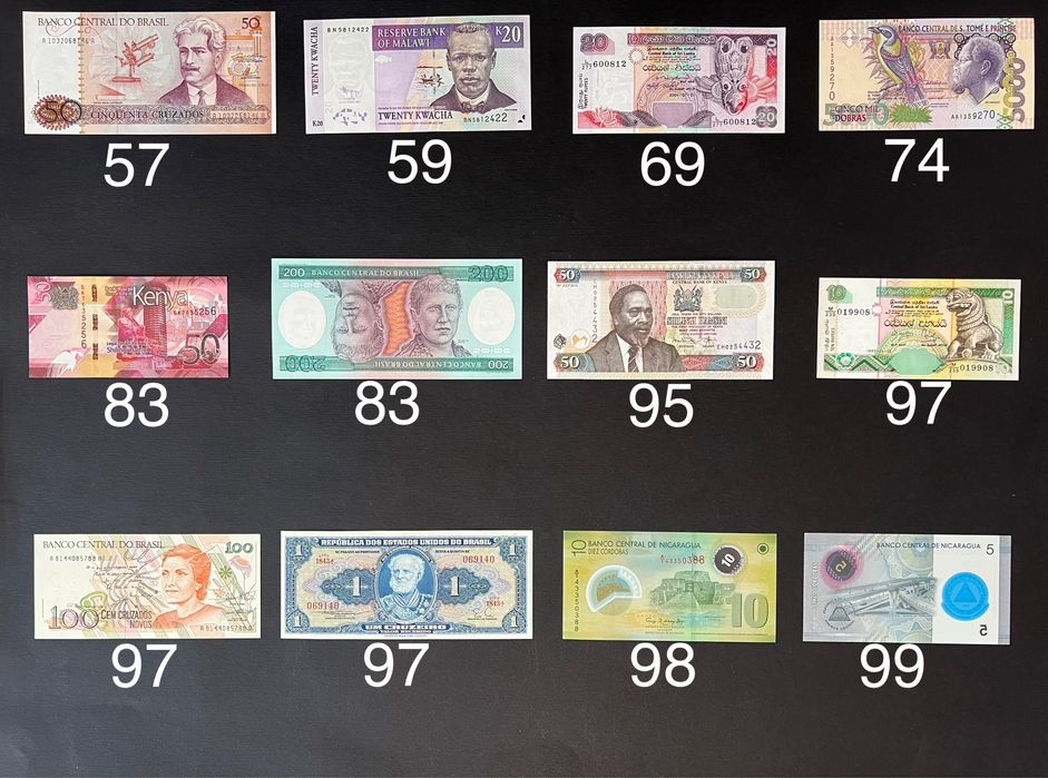 Банкноти купюри країн світу від 50 до 100 грн