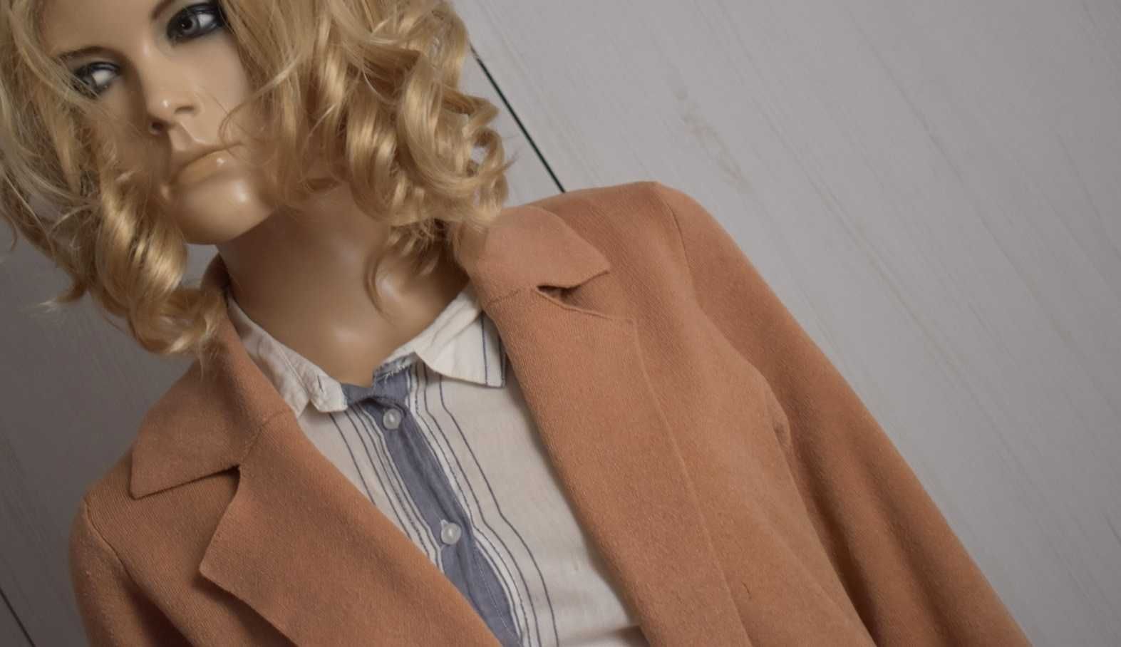 Sweter kardigan M L 38 narzutka elegancki marynarka blazer karmelowy