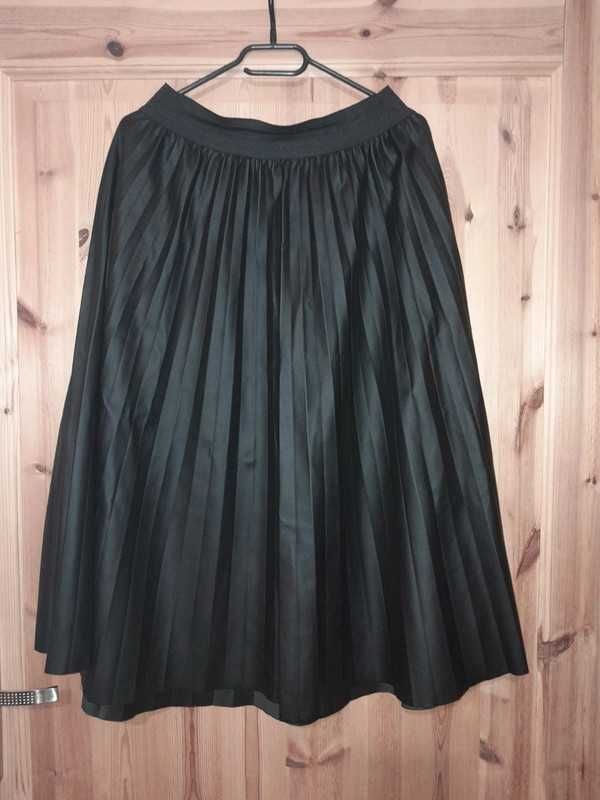 Skórzana plisowana spódnica midi, długa na gumce, Oasis, rozmiar 40