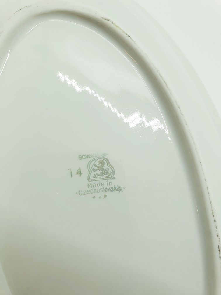 Bohemia porcelana półmisek śledziówka talerz patera niebieski złoty