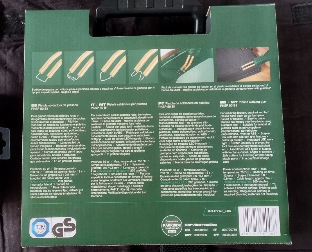 Pistola de soldadura de plástico Parkside + caixa 800 grampos