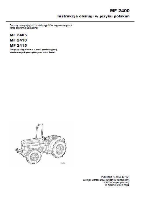 Instrukcja obsługi MASSEY FERGUSON 2405 - 2415 MF seria 2400