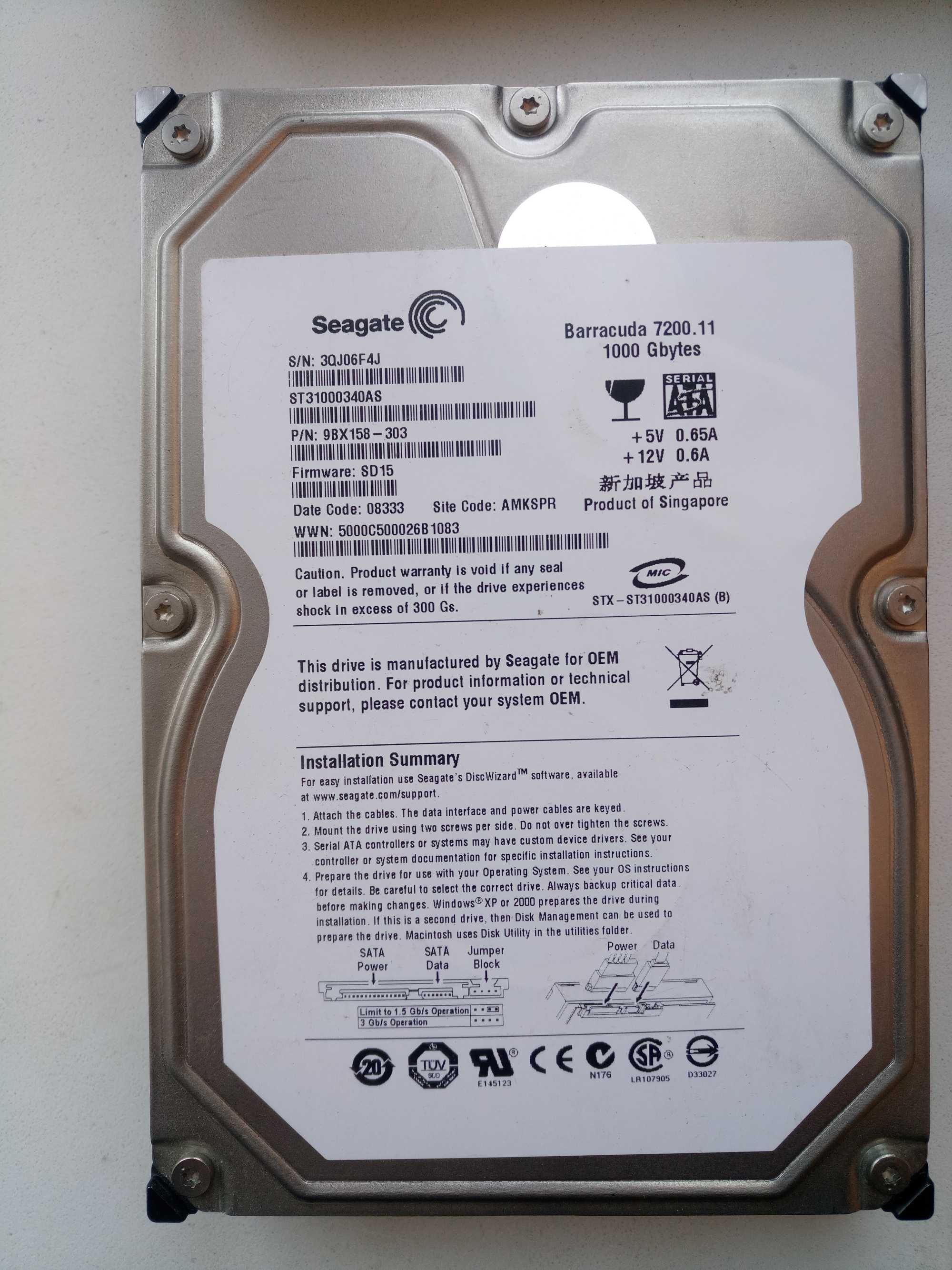 жесткий диск на 1 тб seagate в хорошем состоянии 3.5 hdd