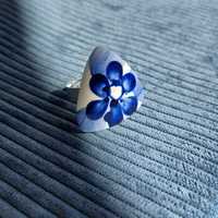 Pierścionek kobaltowy kwiat handmade