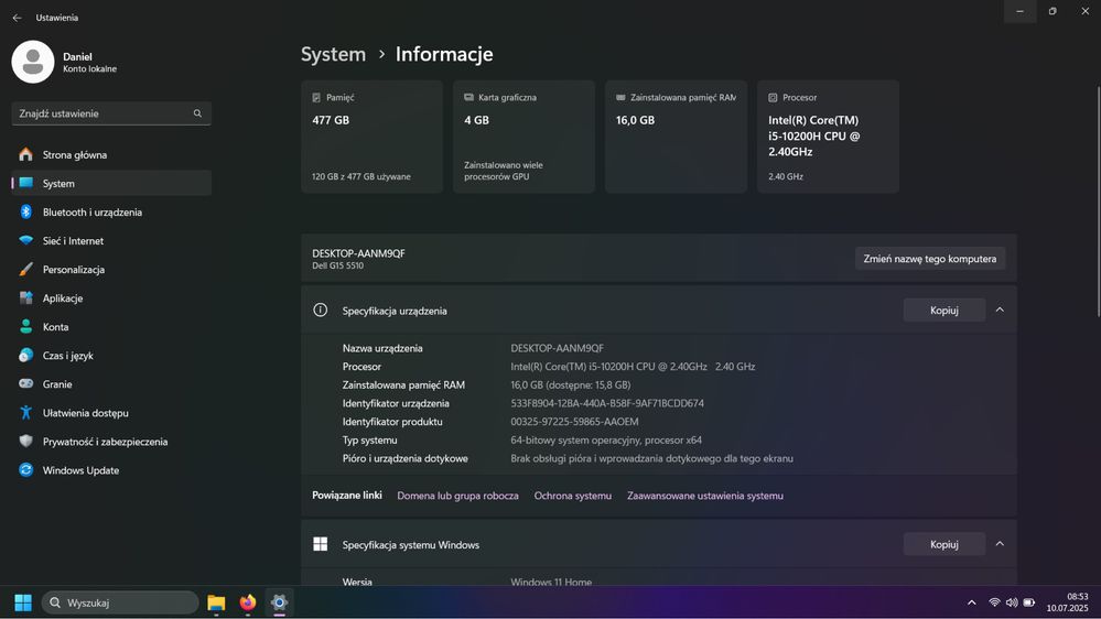 Dell Inspiron G15 5510 i5-10200H/16GB/512/W10 RTX3050Ti