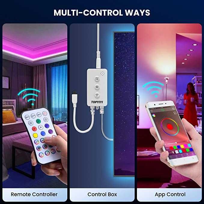 Fita LED RGB 5, 10, 15, 20 ou 30 metros controlo smartphone Bluetooth