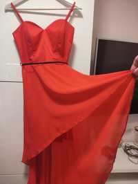 Sukienka czerwona na ramiączkach wesele