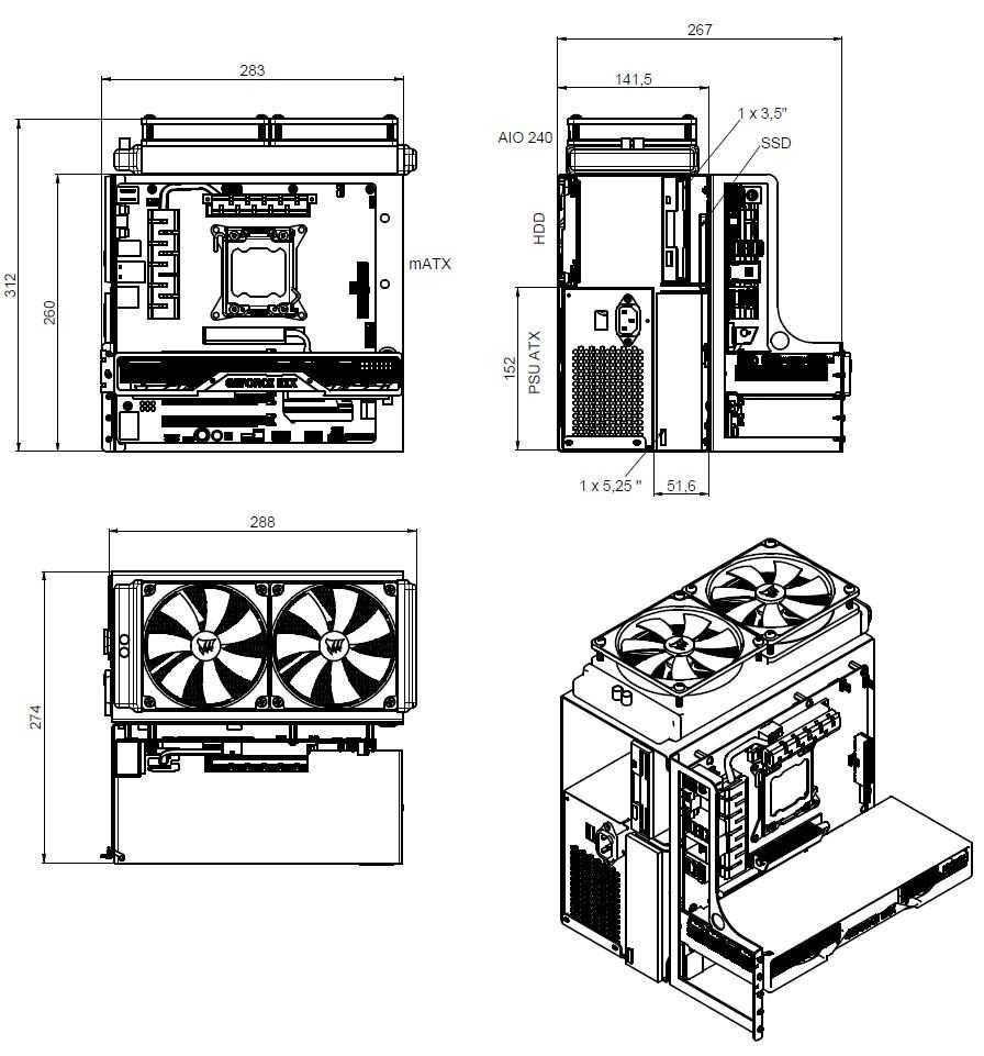 Mini obudowa mATX, test bench w pełni uzbrojony - 1x5,25 , 2x3,5 , AIO