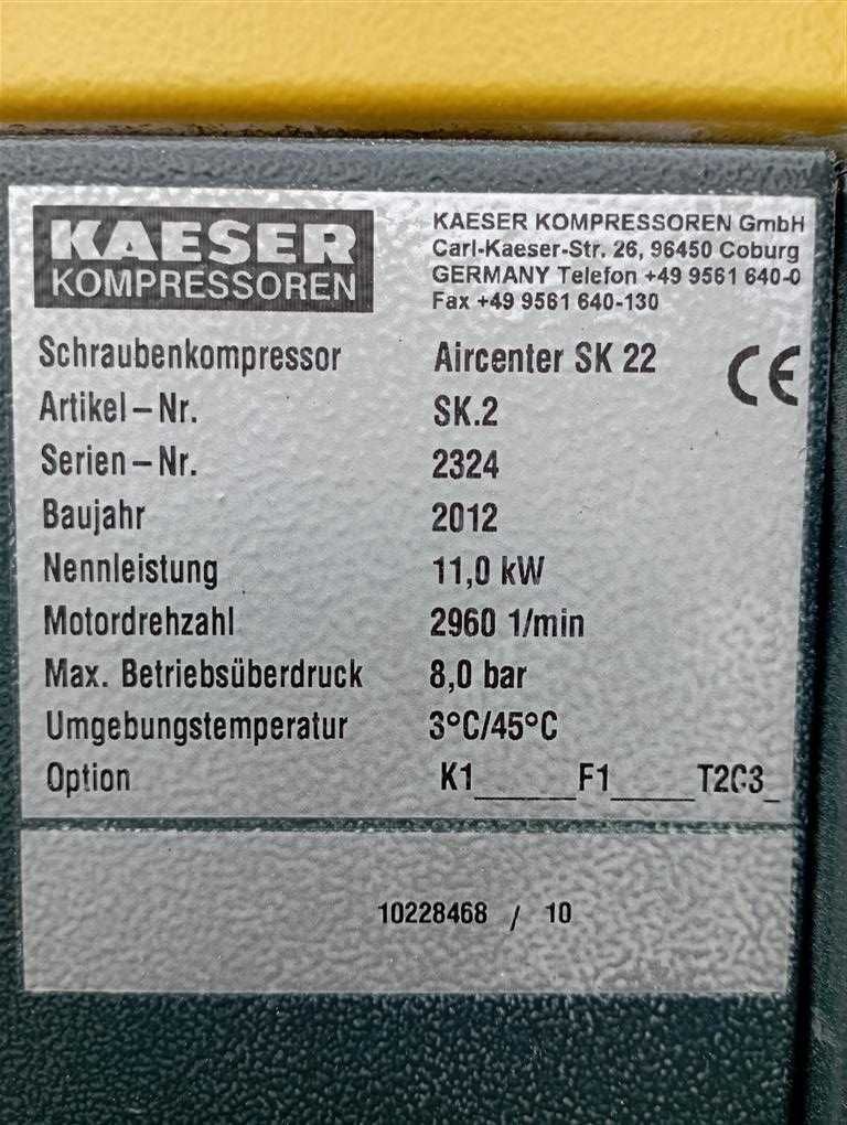 Sprężarka śrubowa Kompresor  KAESER AIRCENTER SK22T S014129