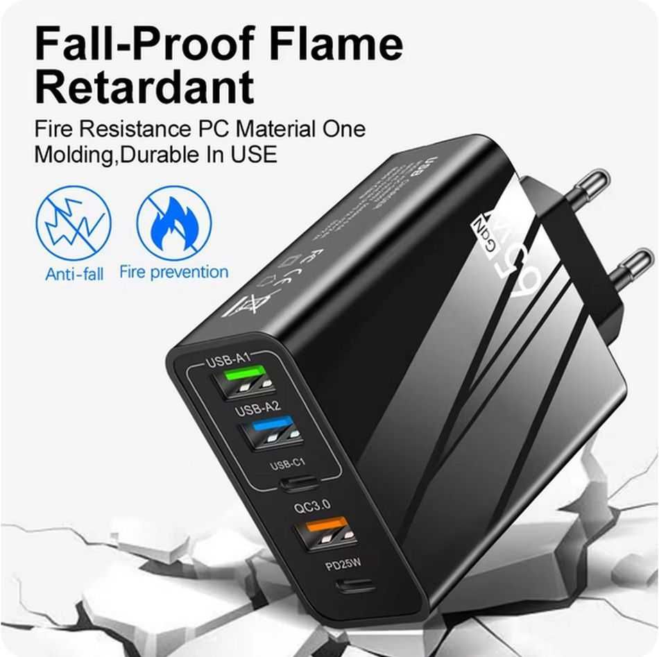 Szybka ładowarka 65 W Pd plus 3x USB A czarna
