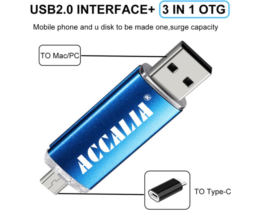 3 в 1 Универсальная флешка USB microUSB + переходник на type C 64гб
