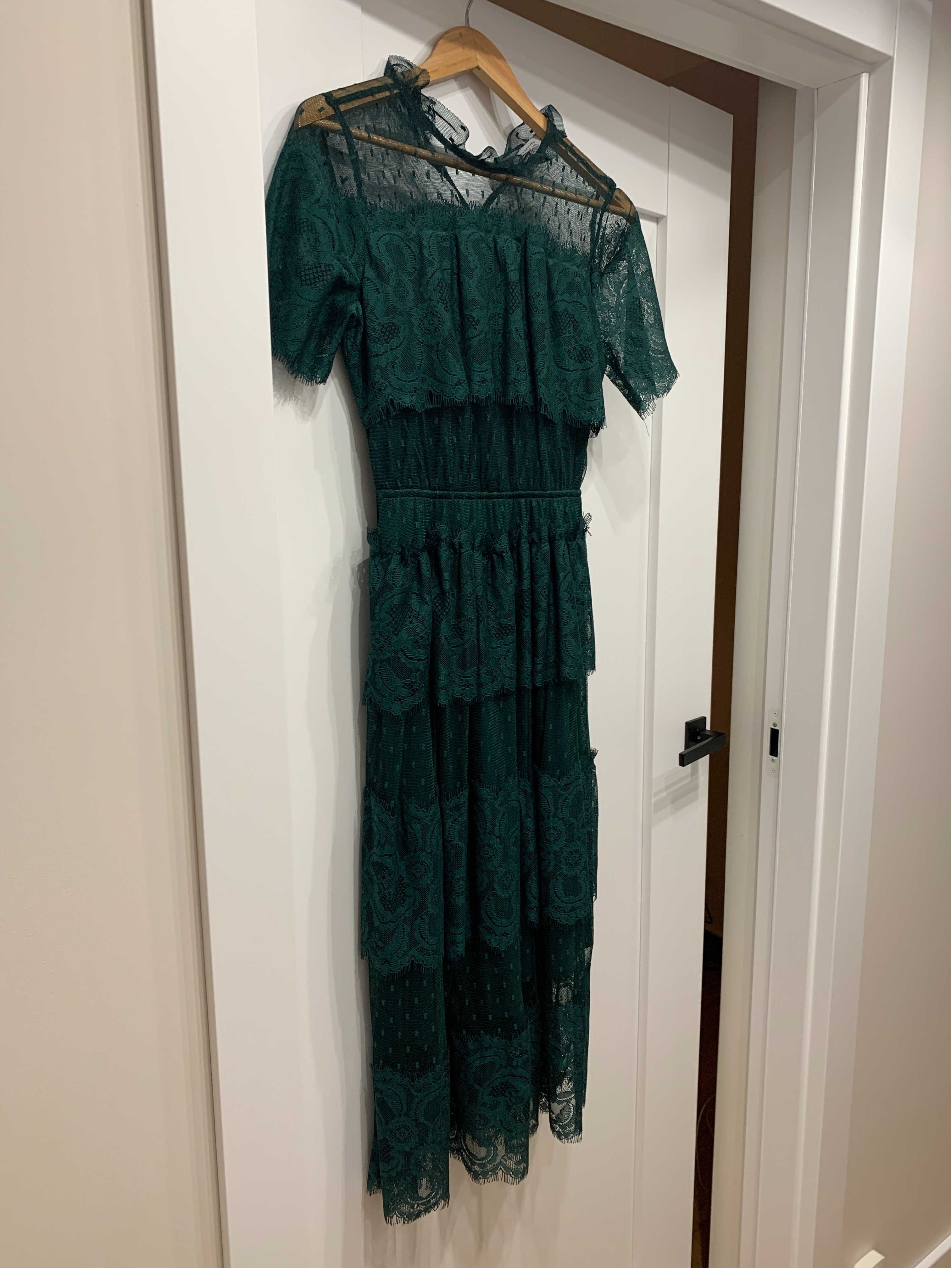 Reserved nowa sukienka koronkowa butelkowa zieleń - rozmiar 34