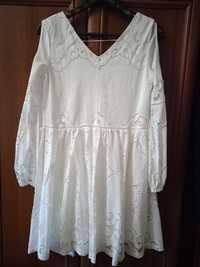 Sukienka haftowana koronka śmietankowa biel Boho 36