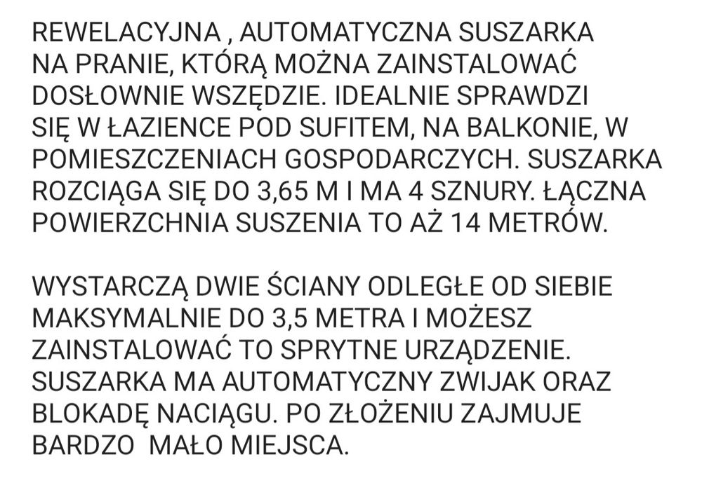 Suszarka automatyczna na pranie zwijana