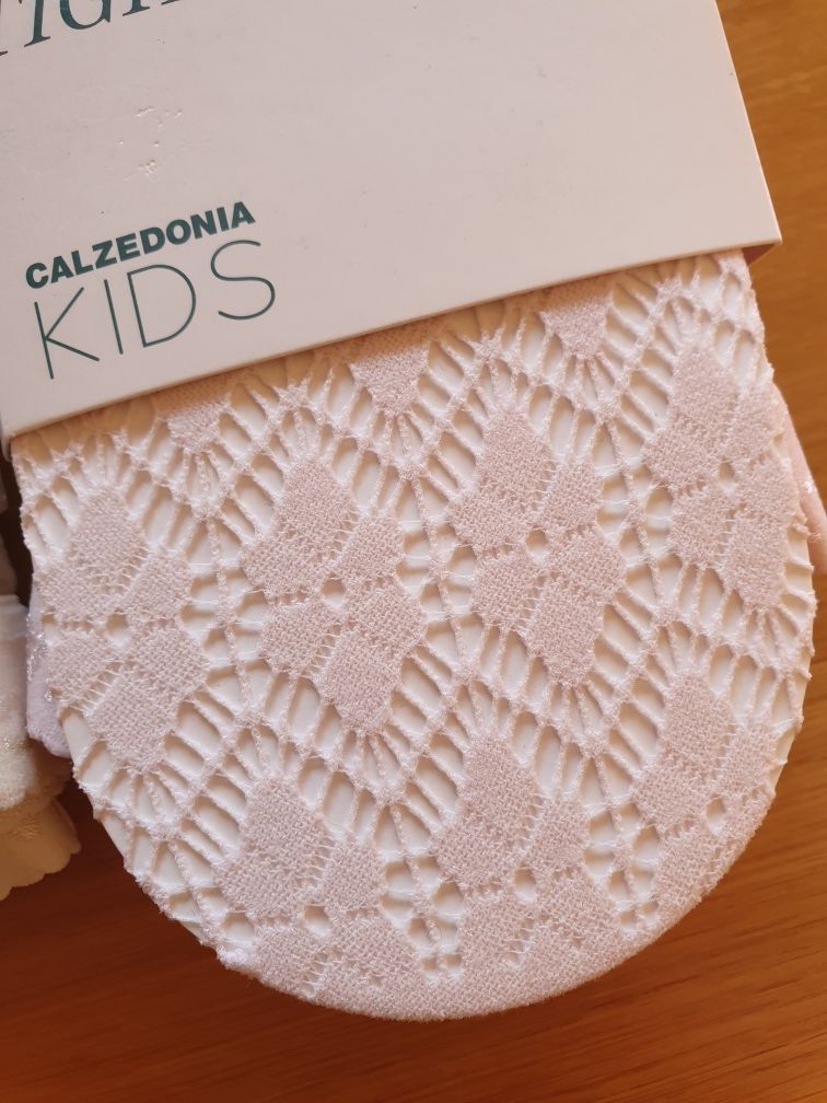 2 szt rajstopy Calzedonia kids 9/13 różowe i kremowe