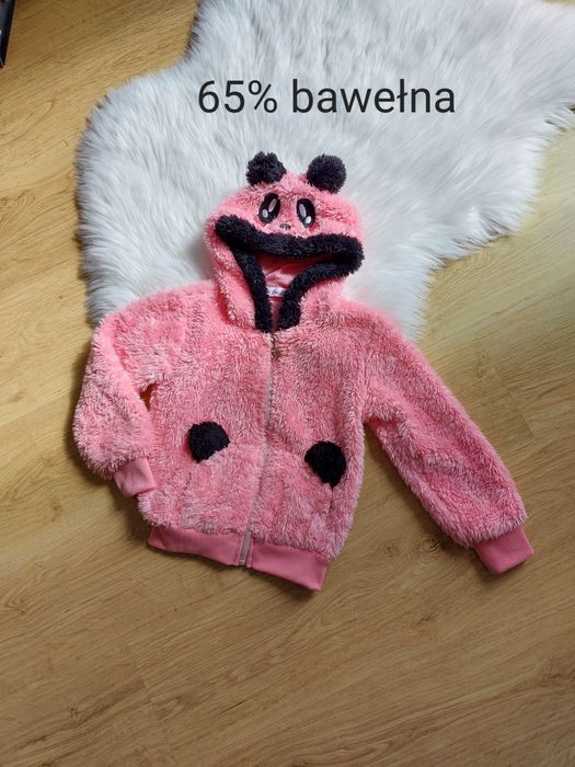 Bluza dziewczęca różowa pluszowa z kapturem na zamek przejściowa