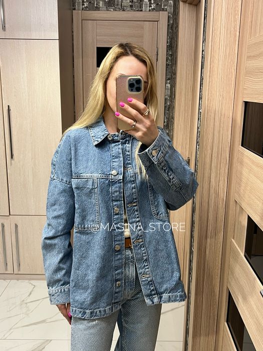 Джинсова куртка сорочка Zara XS, S Зара синя блакитна