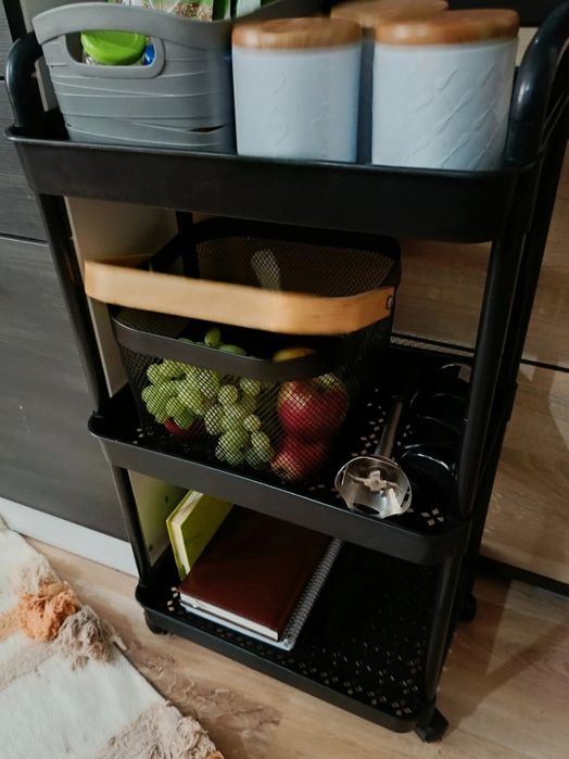 Czarny Wózek Kuchenny Stolik Na Kółkach Wózek 3 Poziomowy Regał mobiln